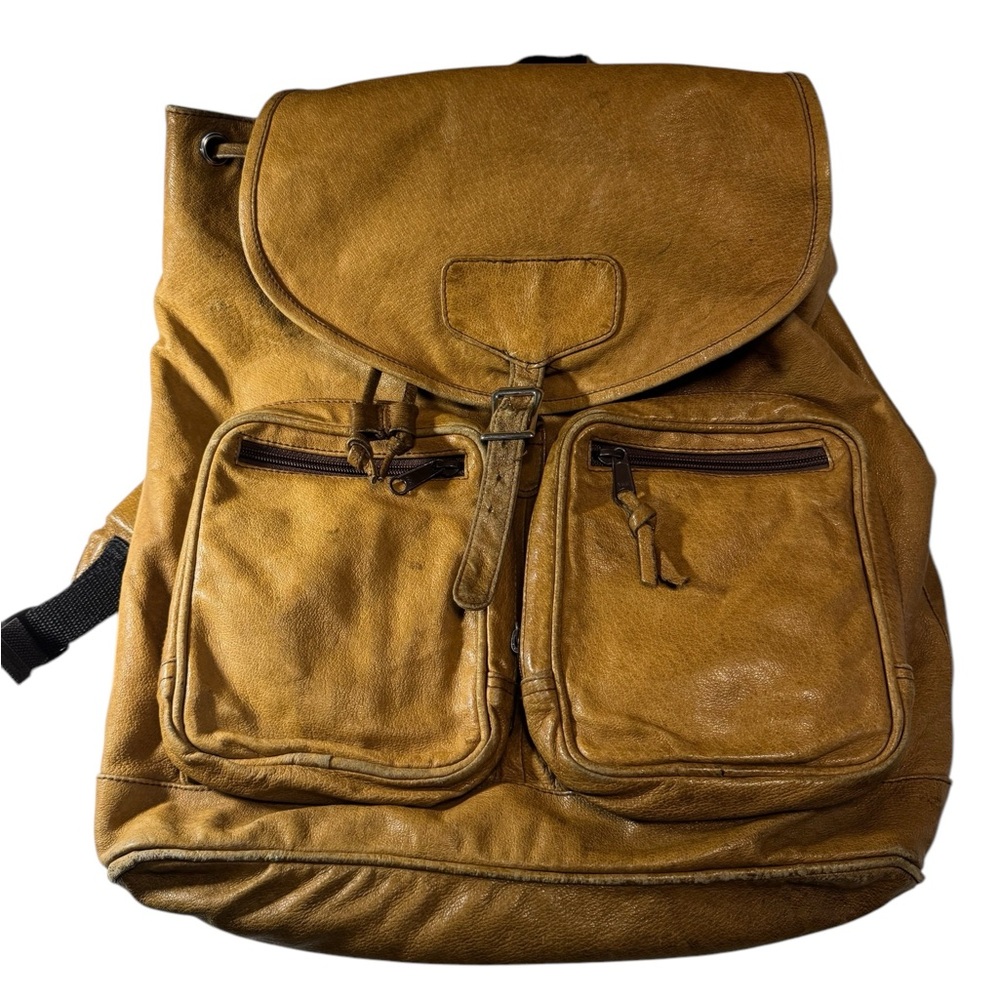 Nice Vintage Tan Leather Cargo Draw String Women’s Backpack